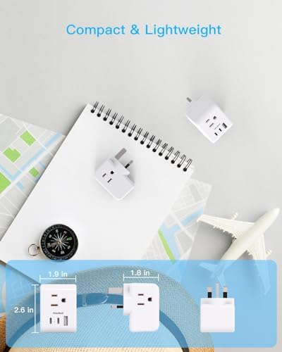 2 Pack US to UK Ireland Travel Plug Adapter, Type G Power Plug Adapter with 3 Outlets 3 USB Ports(2 USB C), European Travel Plug Adapter for USA to England London Scotland British Qatar Irish HongKong - Image 3