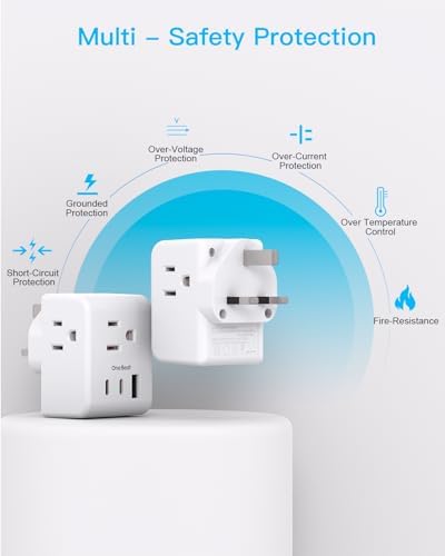 2 Pack US to UK Ireland Travel Plug Adapter, Type G Power Plug Adapter with 3 Outlets 3 USB Ports(2 USB C), European Travel Plug Adapter for USA to England London Scotland British Qatar Irish HongKong - Image 6