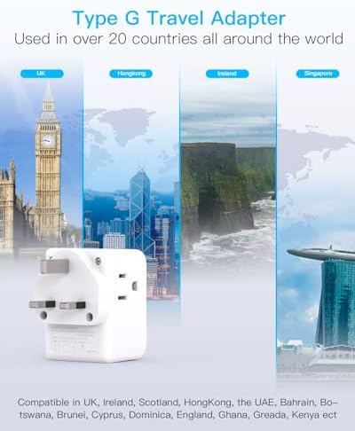 2 Pack US to UK Ireland Travel Plug Adapter, Type G Power Plug Adapter with 3 Outlets 3 USB Ports(2 USB C), European Travel Plug Adapter for USA to England London Scotland British Qatar Irish HongKong - Image 7