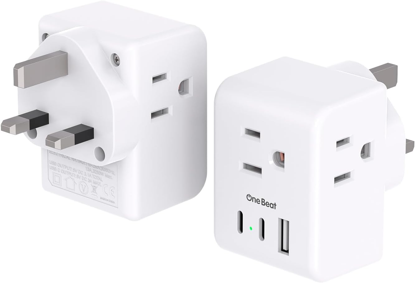 2 Pack US to UK Ireland Travel Plug Adapter, Type G Power Plug Adapter with 3 Outlets 3 USB Ports(2 USB C), European Travel Plug Adapter for USA to England London Scotland British Qatar Irish HongKong - Image 9