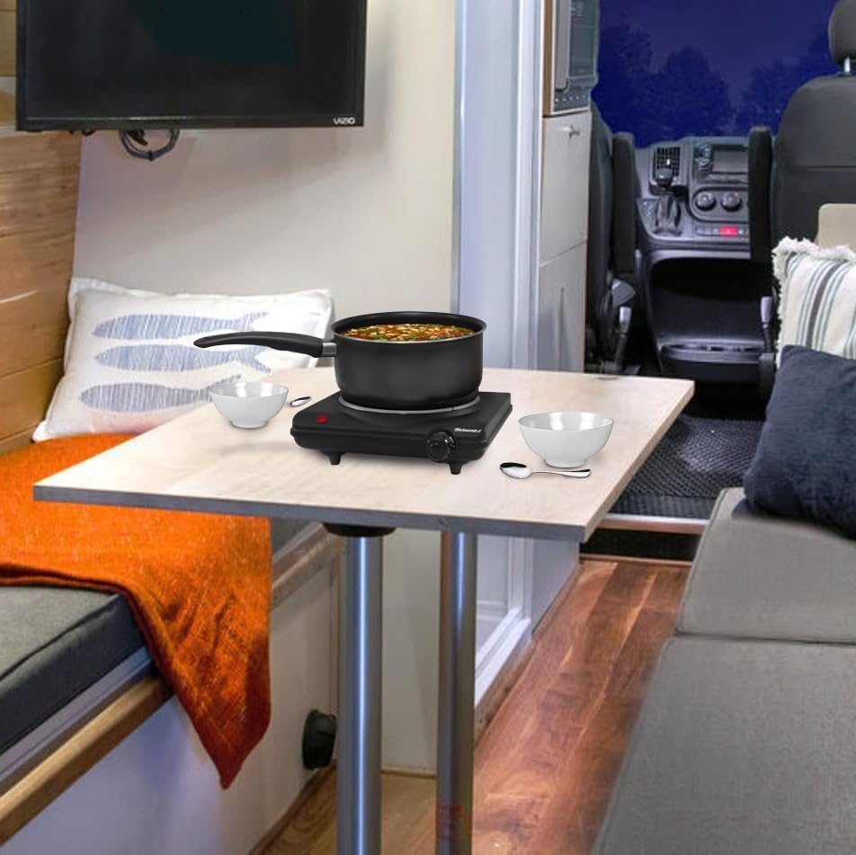 Elite Gourmet ESB-301BF Countertop Single Cast Iron Burner, 1000 Watts Electric Hot Plate, Temperature Controls, Power Indicator Lights, Easy to Clean, Black - Image 3