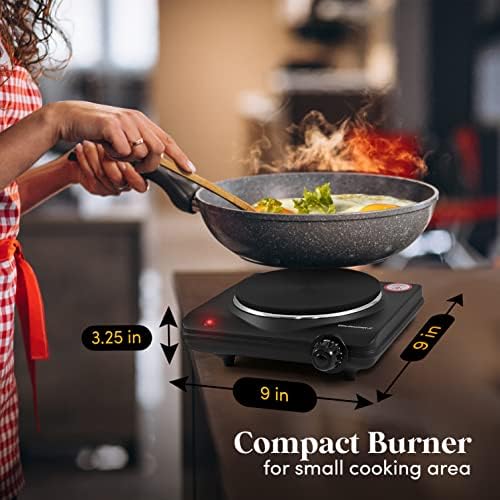 Elite Gourmet ESB-301BF Countertop Single Cast Iron Burner, 1000 Watts Electric Hot Plate, Temperature Controls, Power Indicator Lights, Easy to Clean, Black - Image 4