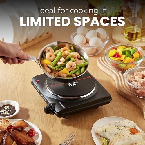 Elite Gourmet ESB-301BF Countertop Single Cast Iron Burner, 1000 Watts Electric Hot Plate, Temperature Controls, Power Indicator Lights, Easy to Clean, Black - Image 7