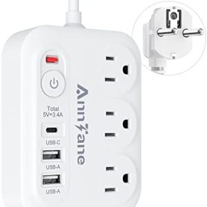 European Travel Plug Adapter with 4FT Extension Cord, (Not for UK) US to European International Plug Adapter Travel Essentials France Germany Greece